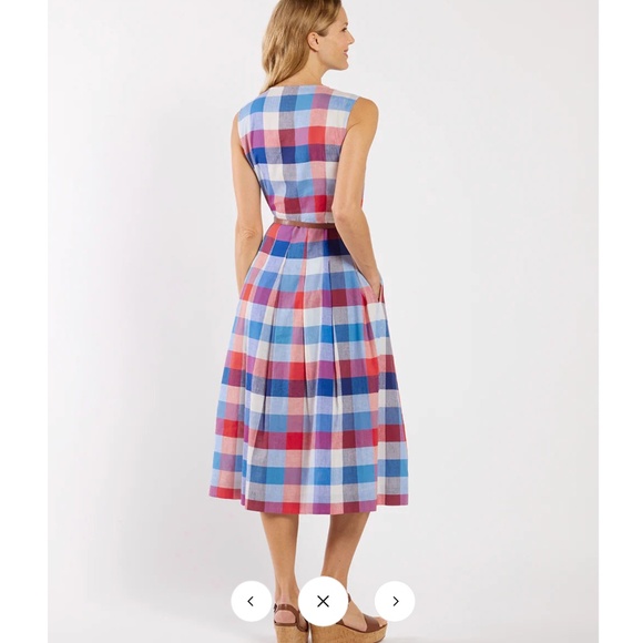 Jude Connally Large L Pauline stretch linen dress nwt plaid - Picture 2 of 7